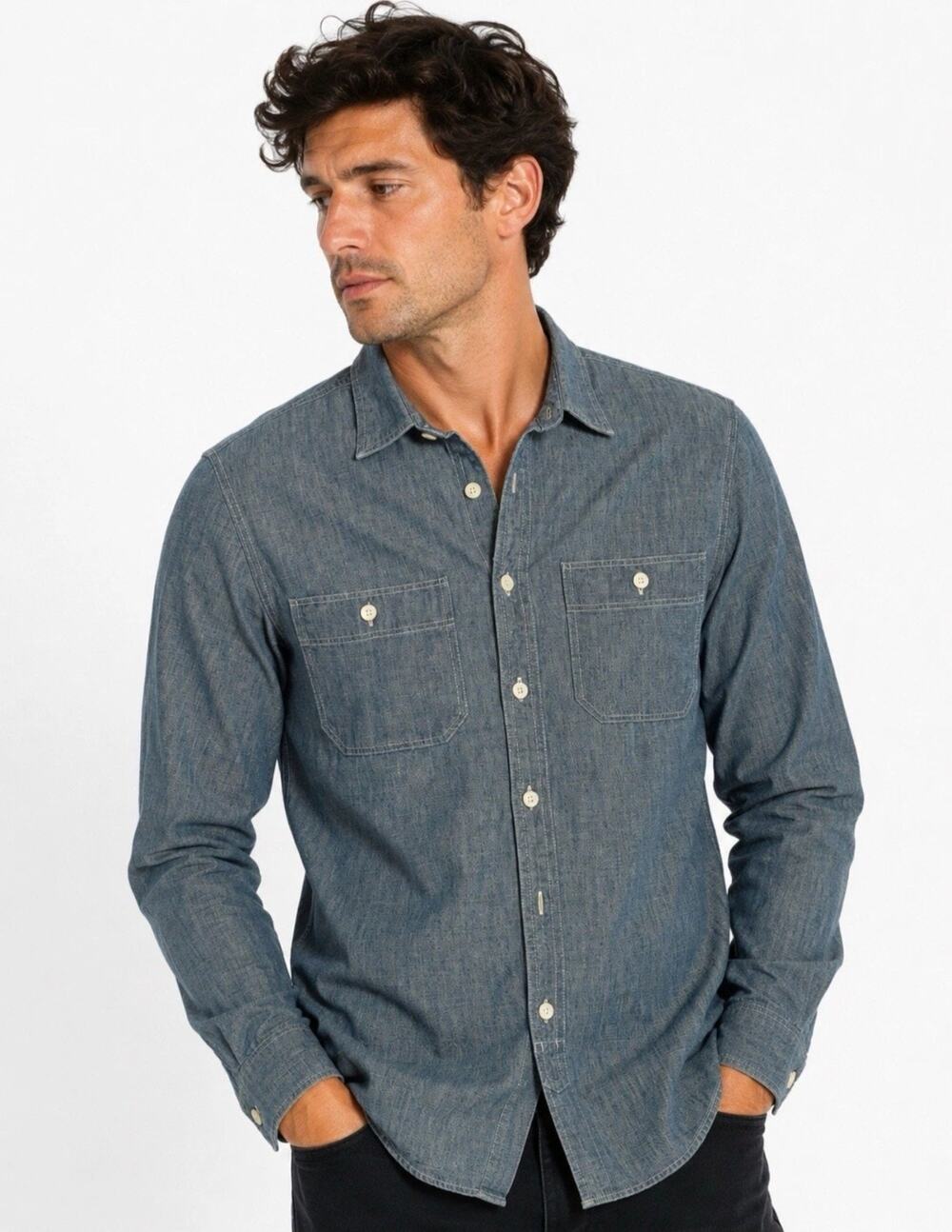 J Crew Japanese Denim Chambray Selvedge Button Down Work Utility Shirt XL